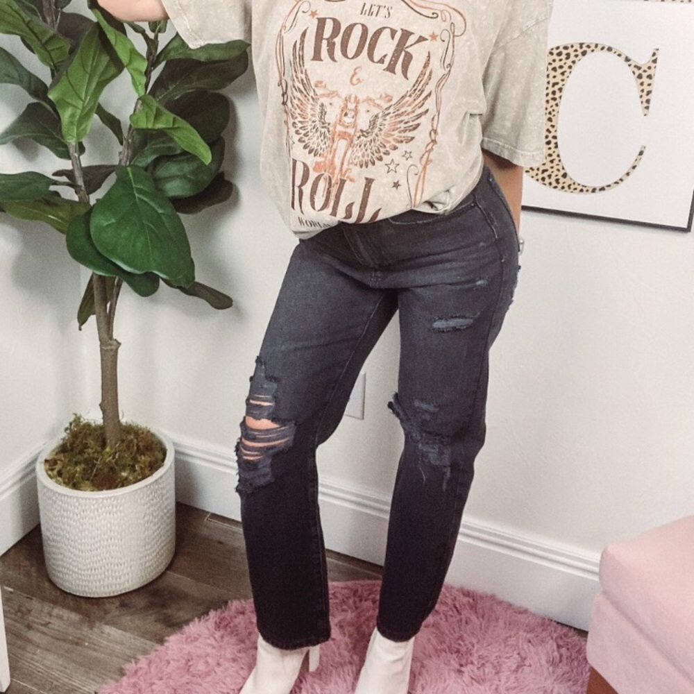 PRICE DROP Dylan Washed Black High Rise Distressed Dad Jean - Picture 3 of 11